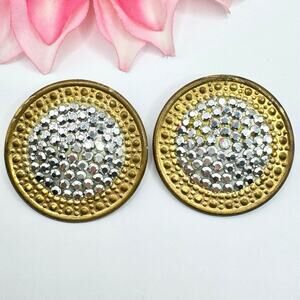 Vintage Richard Kerr Rhinestone Shield Statement Clip On Earrings Signed Sparkly